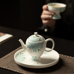 墨己雪花白蓝芳鲤影手绘哑光功夫茶具家用茶壶盖碗主人杯壶承茶杯