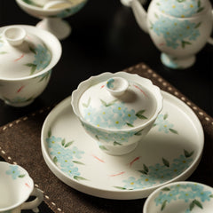 Hand-painted White Porcelain Flower & Swimming Fish 130ml Gaiwan Series